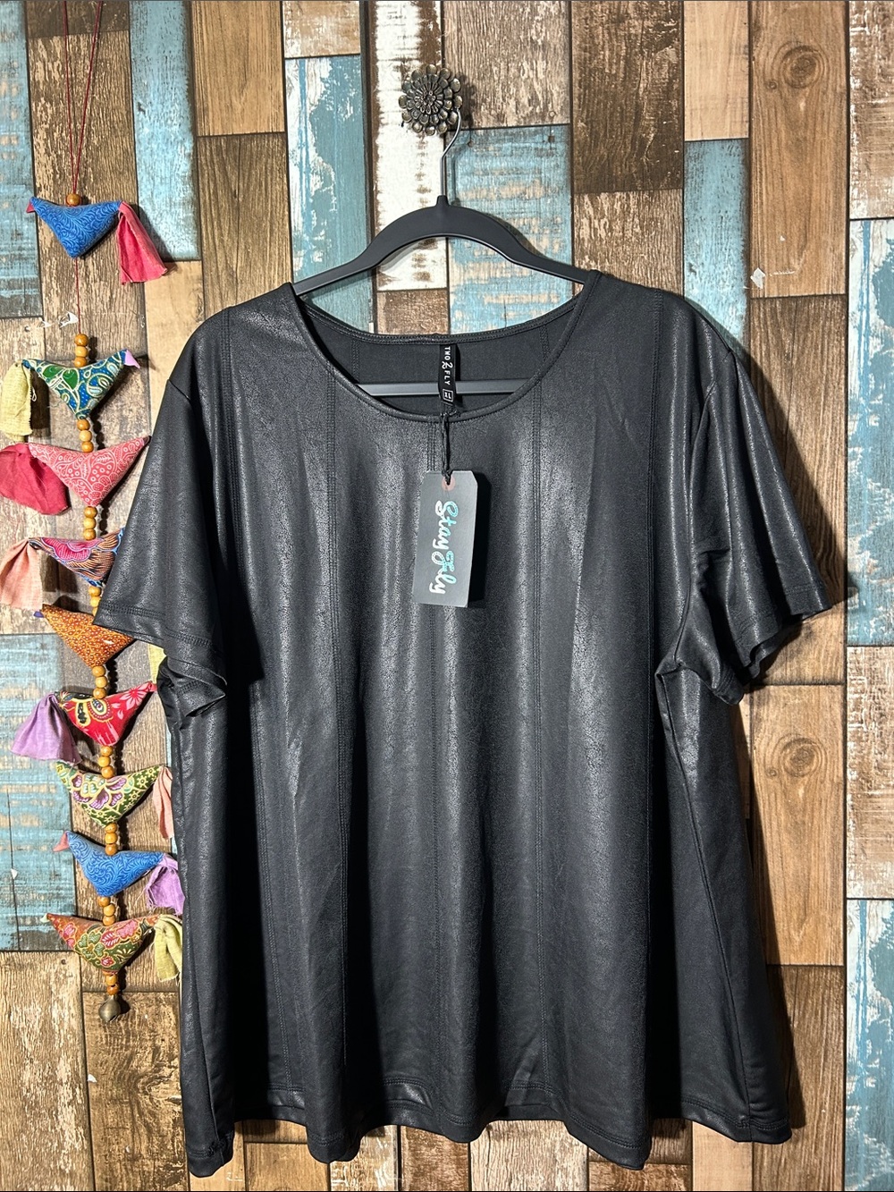 Black Faux Leather Short Sleeve Top